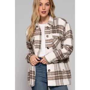Long Sleeve Inside Faux Fur Brushed Plaid Jacket