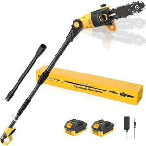 Pole , 8-Inch Cordless Pole  for Tree Trimming, 15-FT Max Reach, 16ft/s  Speed, Auto Oiling, Tool-Less Electric Pole Saws, Tree Trimmer with 2x3.0Ah  & Charger