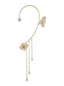 Y042W 2-pieces-toned Sparkling Butterfly Floral Tassel Ear Cuffs, No Piercing Needed, Ideal for Daily & Special Occasions, Add to Cart Now