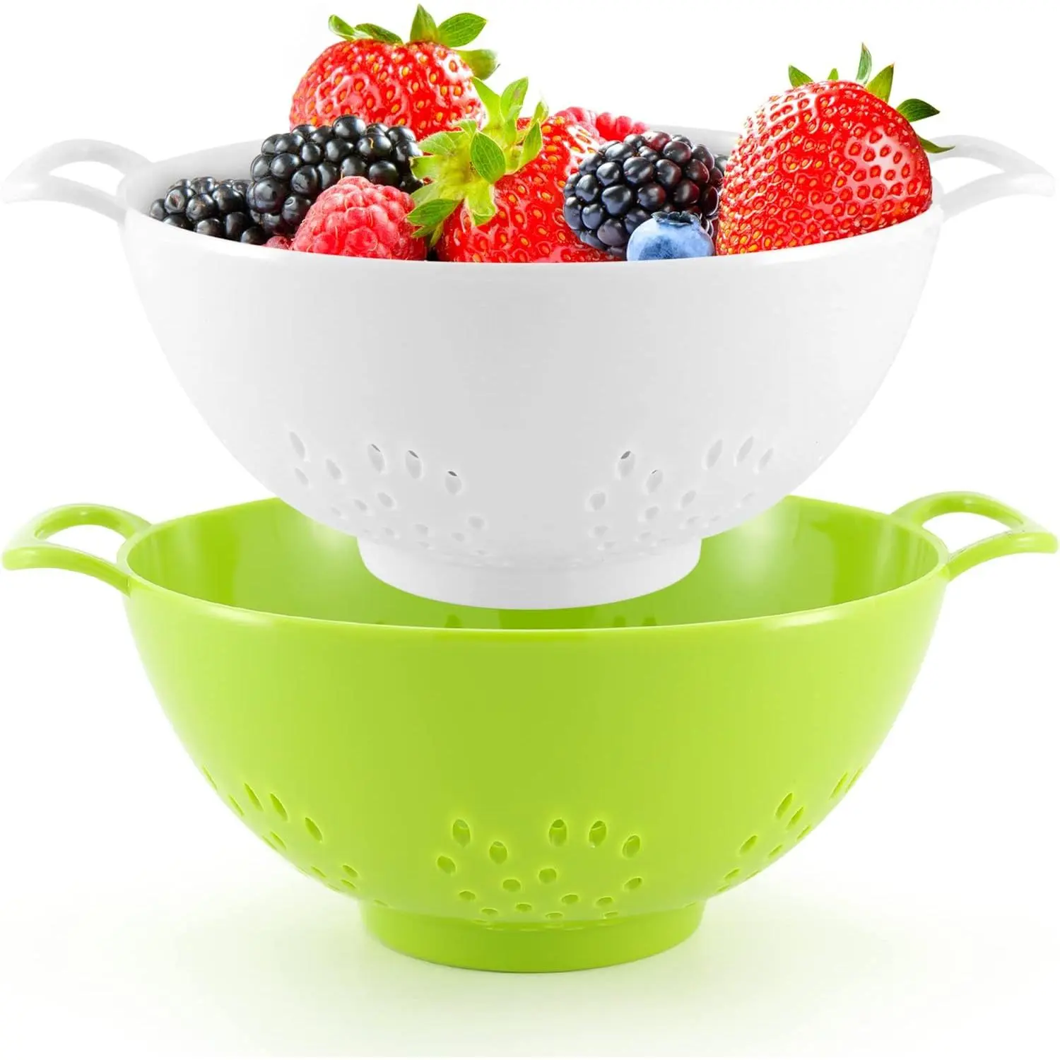 6-inch Small Colander, , Dishwasher Safe, Double Handles, Compact  Strainer for Berries, Veggies and Pasta, 3-Cup Capacity, Green and White, 2-Pack