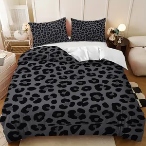 Bedding 3-piece set - 3PCS,gray and black leopard print patchwork down comforter set (1 comforter cover + 2 pillowcases, filling not included). soft and comfortable, suitable for family bedrooms.