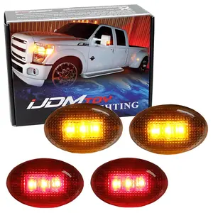 iJDMTOY Clear Lens Amber/Red LED Rear Bed Side Marker Lights Set For Ford F350 F450 Super Duty Truck Double Wheel Side Fenders