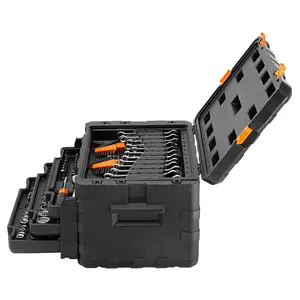 D ProTool Hub Mechanics Tool Set and Socket Set 1/4" 3/8" 1/2" Drive Deep and Standard Sockets 450 Pcs SAE and Metric Kit with Bits Hex Wrenches Combination Wrench Accessories Storage Case autorepair