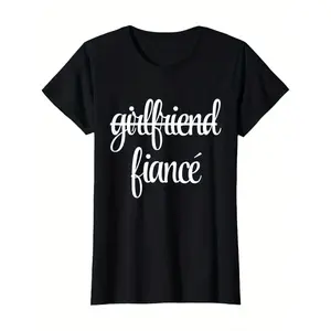Women's Funny Girlfriend Fiance Marriage Humor T-Shirt - Black with White Text - Soft Breathable Everyday Casual Tee - Perfect Couples Gift for Anniversary, Engagement Party - Funny Relationship Status Shirt, Playful Design, Comfortable Fit