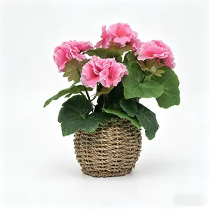 Artificial Pink Geranium in A Pot, Artificial Hydrangea Floral Arrangement. Indoor Artificial Flower Arrangement Features Green Foliage, Perfect for Living Rooms, Offices, Balconies,  Indoor/Outdoor Decor, No Maintenance Required
