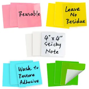 - 15-Pack 4"x4"  Dry Erase Self-Sticky Notes - Multi Color Washable  It Notes - Versatile Quick Memo Note Pads (5 Colors, 15 count)