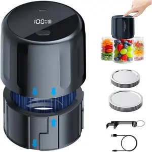 Upgraded Auto Stop Electric Mason Jar Vacuum Sealer Kit (Lids Included) for Wide & Regular Mouth Jars, Large Screen & Battery Level Display, Fully Automatic Portable Canning Food Storage Sealer