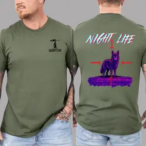 Coyote Graphic T-Shirt, Thermal Camo Print Tee, Neon Night Life Design Shirt, Outdoor Hunting Style Tee, Casual Mens T-Shirt