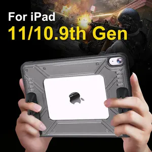Case for iPad 11th/10th Generation: Gaming Case with Detachable Silicone Grips & Back Hollowed-Out Heat Dissipation Design, Supports Touch ID & Auto Wake/Sleep (Black)