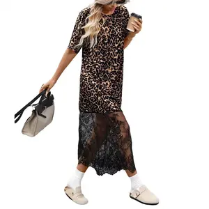Znacicc Women's Trendy Short Sleeve Leopard Print T-Shirt Maxi Dress, Perfect for Street Style&Casual Office Date Night Summer Wear - Womenswear