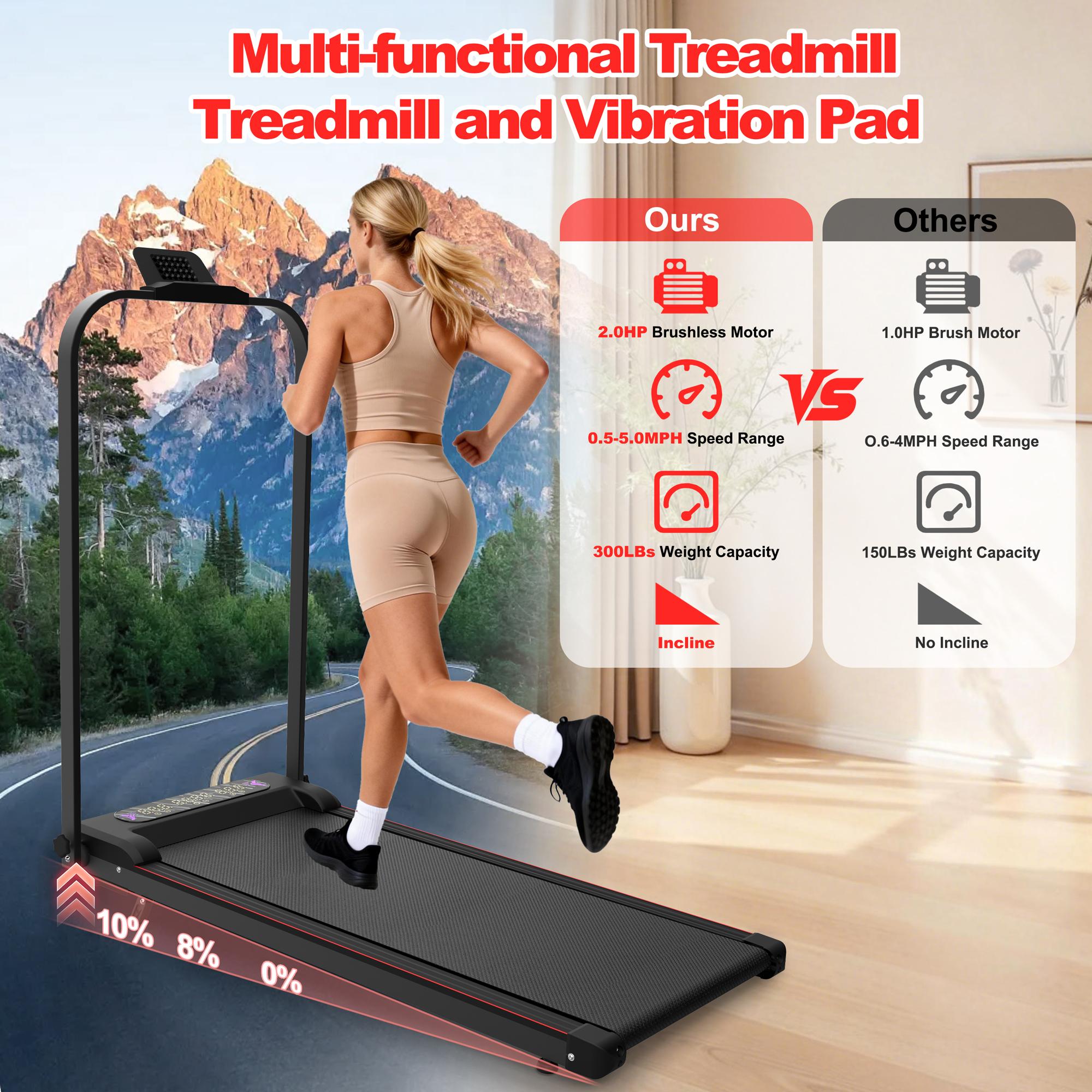 【KINMAC】Foldable Treadmill with Handle Bar & Incline 2 in 1 Upgrade Portable Under Desk Walking Pad Vibration Pad Remote Control for Home Office Small Spaces