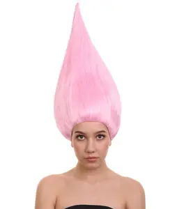 Adult Unisex Dwarf Wig, Neon Pink Tall Wig, Premium Breathable Capless Cap, Flame-Retardant Synthetic Fiber