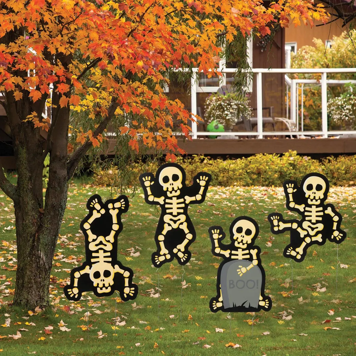 Halloween Skeleton Yard Signs, Party Decor, 4 Pieces