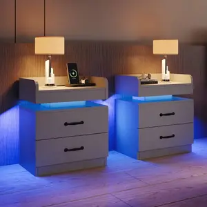 , Modern Night Stands With 2 Drawers, Bedside Tables And End Side Tables For Bedroom, Black/ White/ Grey