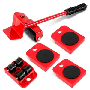 Furniture lifting and moving tool set of 5 pieces, furniture slide device, furniture lifting, a transportation tool with adjustable height lifting pole and 4 wheels, suitable for decoration, home renovation, heavy object moving, spring home renovation