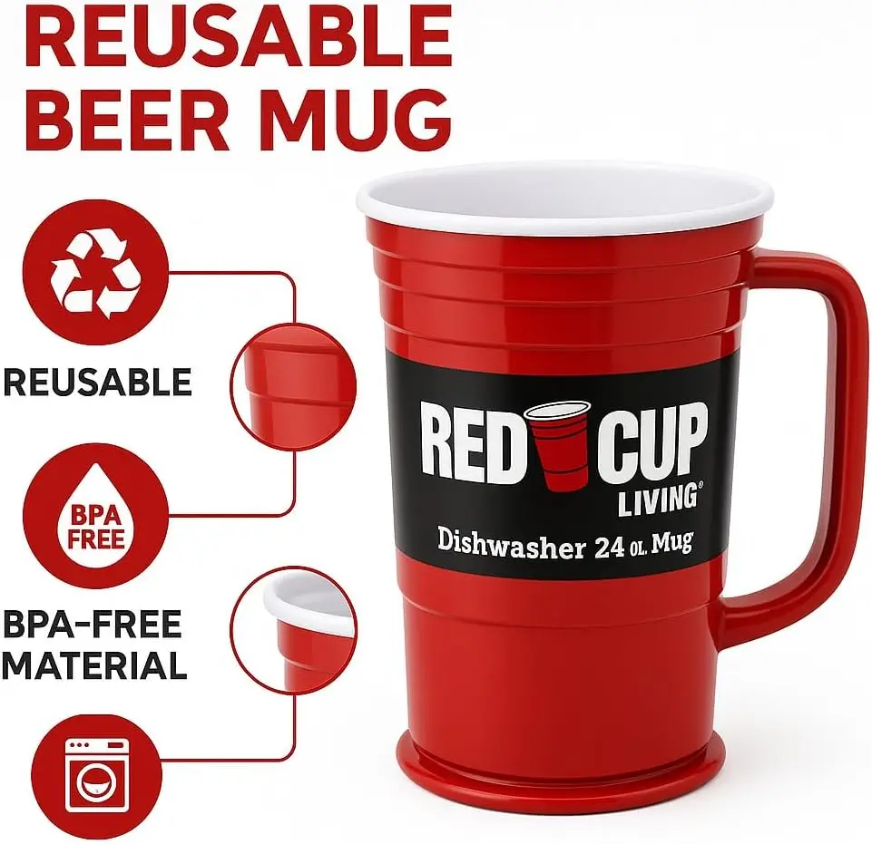 Beer Mug Stein with Handle  24oz Large Glass Beer Mug for Freezer |  Reusable Beer Mugs