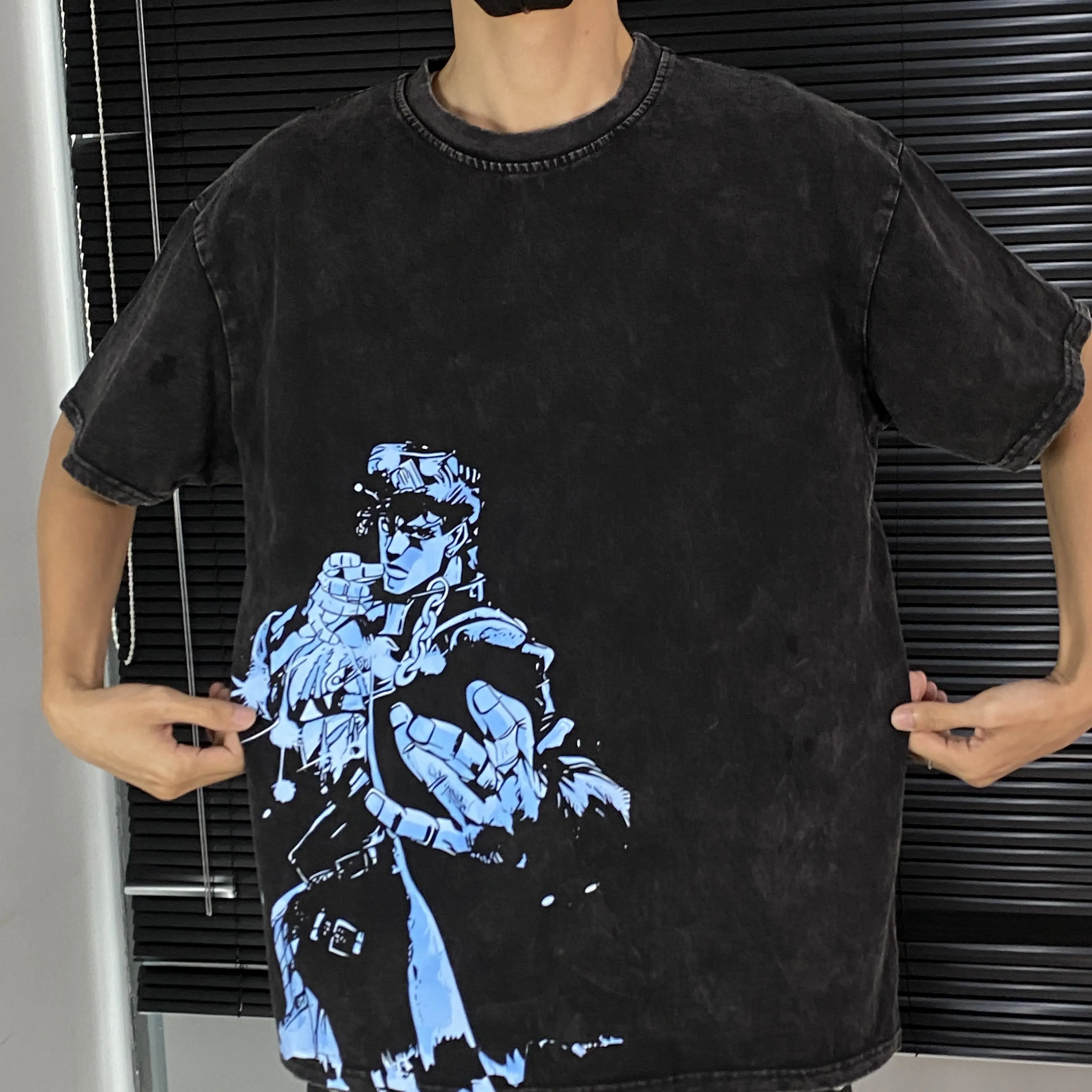 Jotaro Kujo JoJo's Bizarre Adventure Vintage Oversized Washed Cotton T-shirt, Unisex Menswear Top Tshirt Streetwear