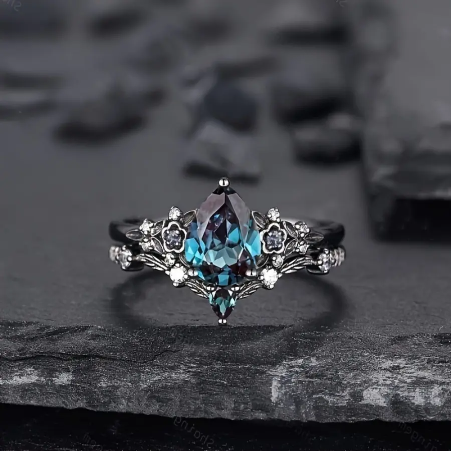 BeiVer Women's Sapphire Blue Floral Stacking Rhinestone Rings Set - Handcrafted, Lightweight Luxury Layered Daily Costume Jewelry, Rhinestone Ring