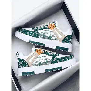 Men's Random Pattern Lace Up Low Top Trending Sneakers, Casual Breathable Comfortable Flat Shoes, Trendy All-match Casual Shoes for Trainer Daily & Back To School, Athletic Runner Training Footwear, Boy's Running Walking Shoes Trainers, Fall Shoes