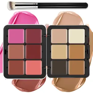 [Blush Contour Concealer] Makeup Palette for Cheeks - All in One Makeup Palette Kit with Brush, Natural Matte Long Wearing, Waterproof Blendable Face Make Up Pallete