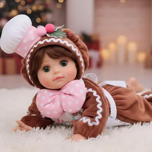 18" Vinyl Cute Lifelike Reborn Baby Doll, Newborn Doll for Christmas, Realistic Baby Doll with Biscuit Clothing & Green Eyes, Name Sugarbell Valentine's Day Full-Body reborn  dolls