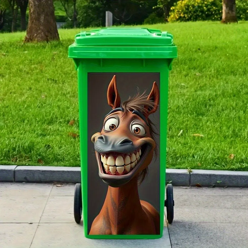 Funny Horse Theme Trash Can Sticker, Funny Stickers, Self-Adhesive PVC Decal, Vinyl Decal Sticker, Outdoor Waterproof, Suitable for Garbage Bins, Walls, Kitchen Decor