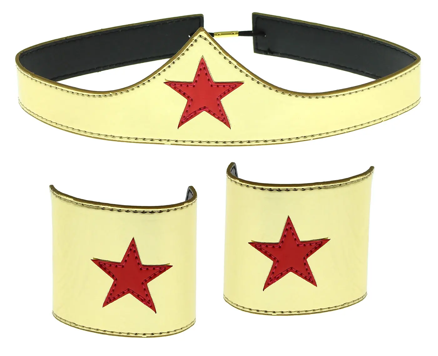 Women's Wonder Woman Cuff-Tiara 2-Piece Cosplay Costume Set with Elastic, Fitted Accessories for Halloween