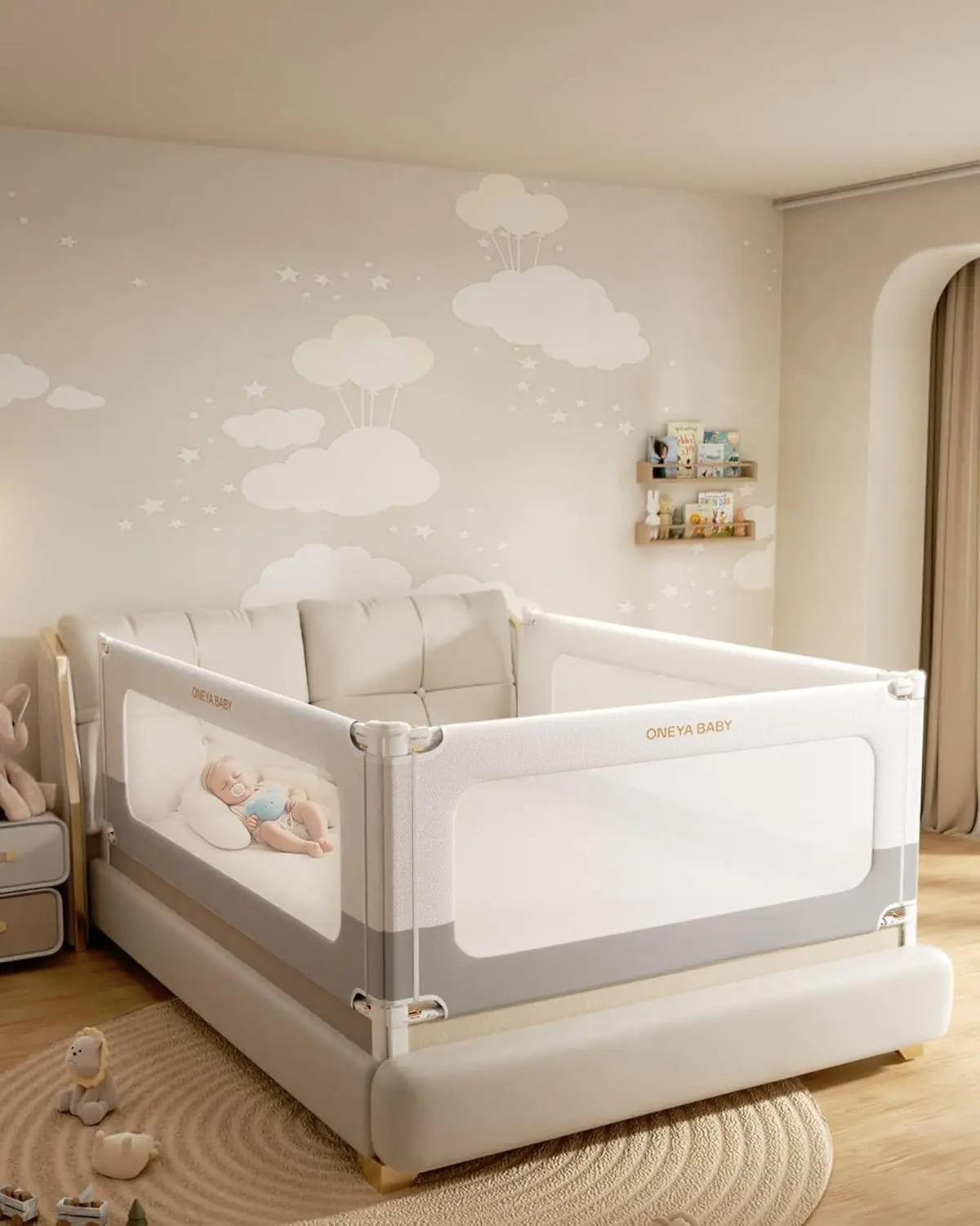 3 Piece Bed Rails for King Size Bed, No-Drill Needed Baby Bed Rail Guard | Thickened Bed Bails for Toddlers, Child Safety Side Railing Guards, Height Adjustable Bedrail for Kids, 74.8x78.7x78.7in
