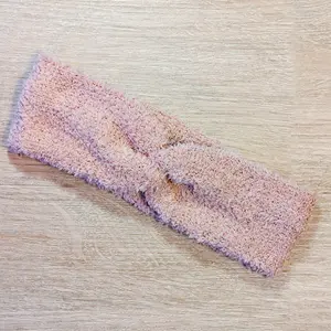 Light Mauve Fuzzy Sweater Knotems Pre-Tied Headwrap Headbands for Women & Girls