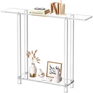 VEVOR Acrylic Narrow Console Table for Entryway, Clear Skinny Entry Side Table, 2-Tier Modern Transparent Sofa End Table, Square Legs, for Hallway, Foyer, Living Room, 7.6 Dx 39.4 Wx 31.5 HVEVOR Super Brand Day