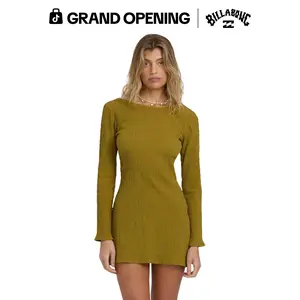 BILLABONG Women's Dream Life Mini Dress, 99% Cotton, Body-con Fit, Long Sleeves, Low back, Fully Smocked Fabric