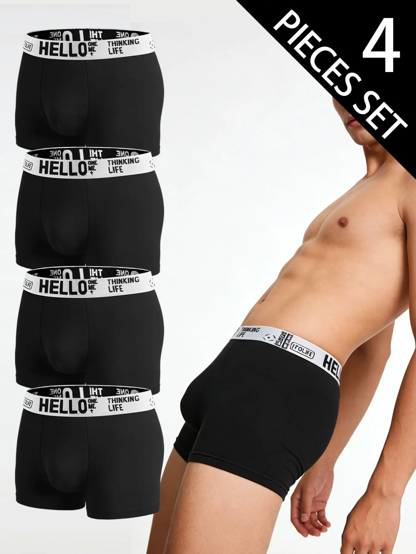 4-Pack Men's Polyester Briefs, Waistband Design, Moisture-Wicking Breathable Daily Casual Underwear, Sporty Underwear, Ideal for Daily Wear and Sports