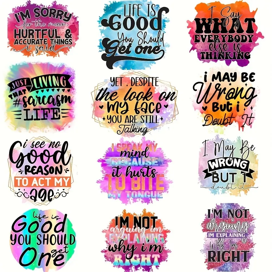 12-Piece Mini Iron-On Applique Patches Set, Easy DIY Heat Transfer Craft, Elegant Writing Style, Suitable for Clothing Hats Bags, a Grade Quality
