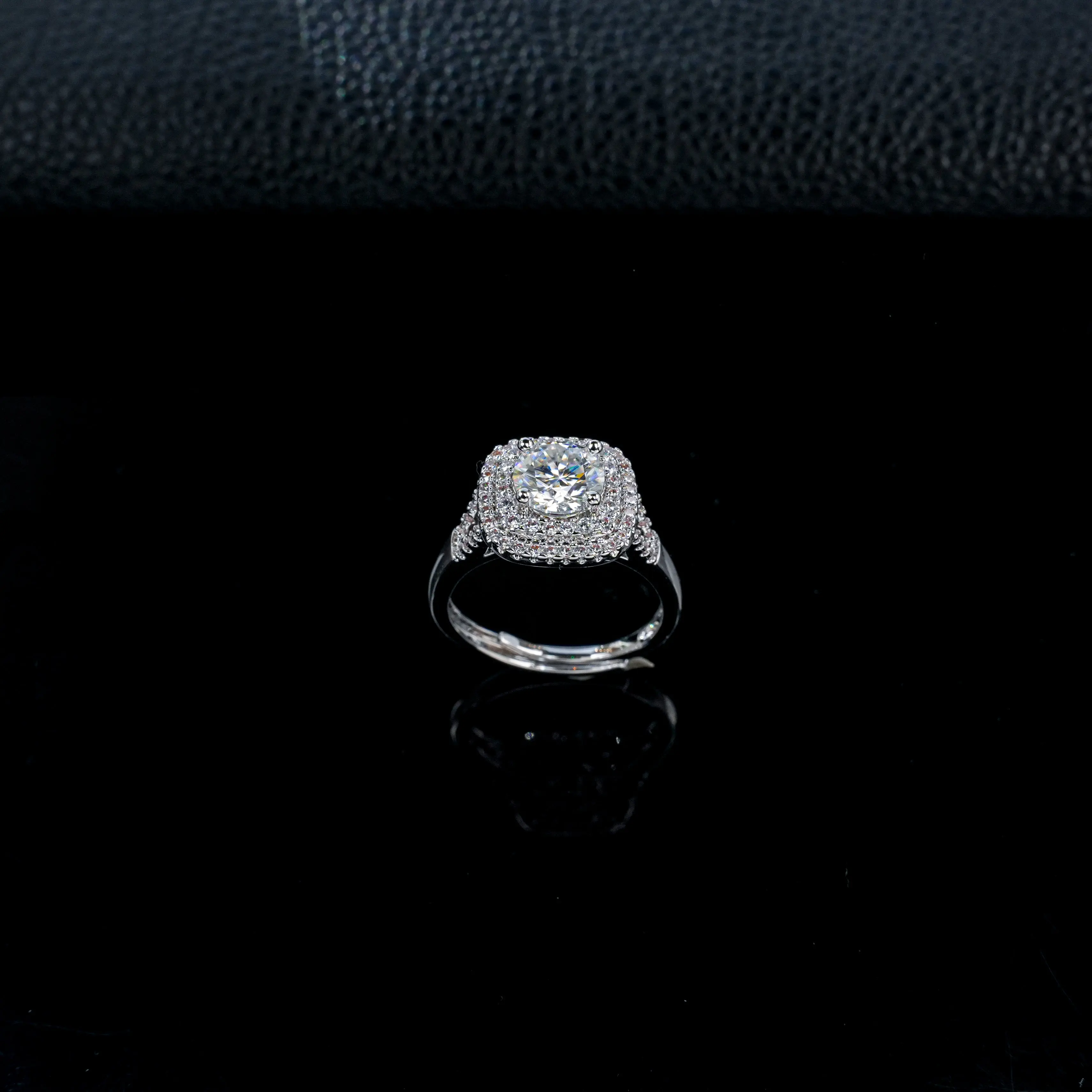 Regal Moissanite Cushion Double Halo Ring