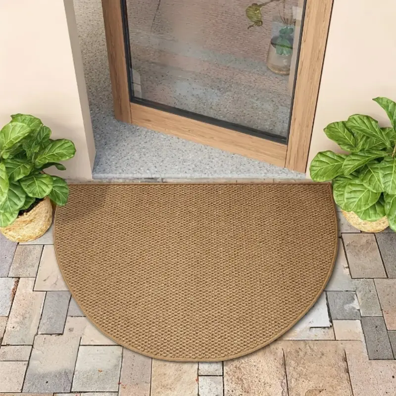 Half Round Jute Rug Hard Texture Non-Slip Durable Washable Entrance Door Non Slip Doormat Kitchen Bathroom Mat, Elegant Style Carpet, Machine Washable Rug