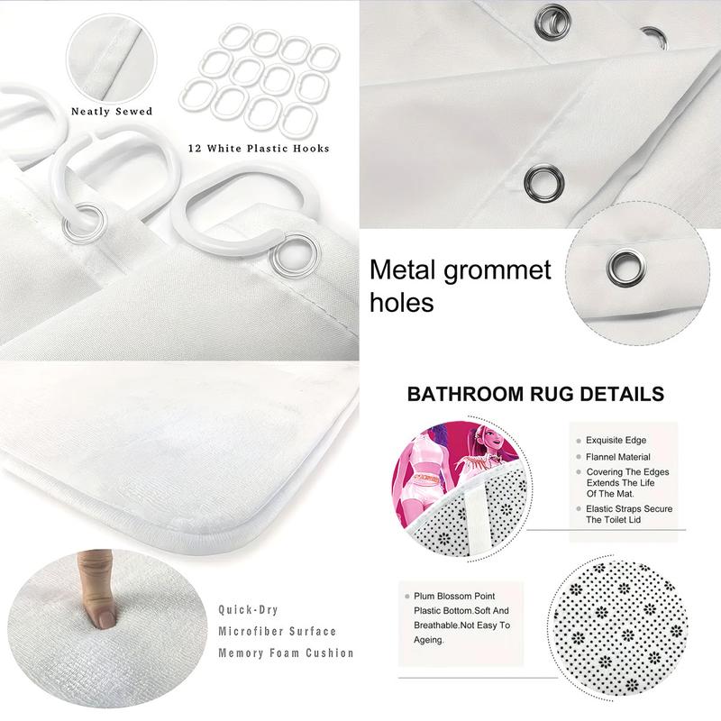 4pcs K-POP Demon Hunters Bathroom Set, Shower Curtain with Hooks, Non-Slip Bath Rug, U-Shaped Toilet Mat, Toilet Lid Cover, Bathroom Decoration Accessories