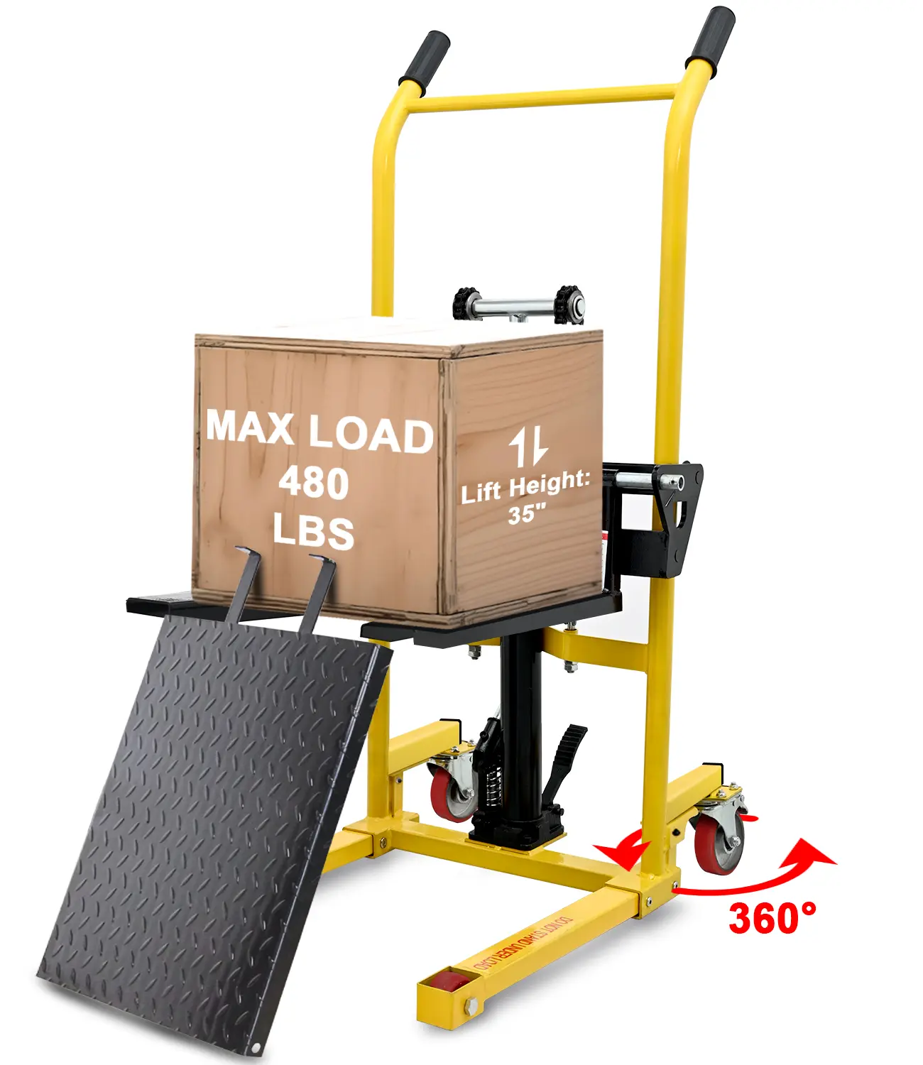 Heavy Duty Hydraulic Material Lift, 480 lbs Pallet Jack Table Cart with 35" Lift Height & Swivel Casters for Warehouse Use