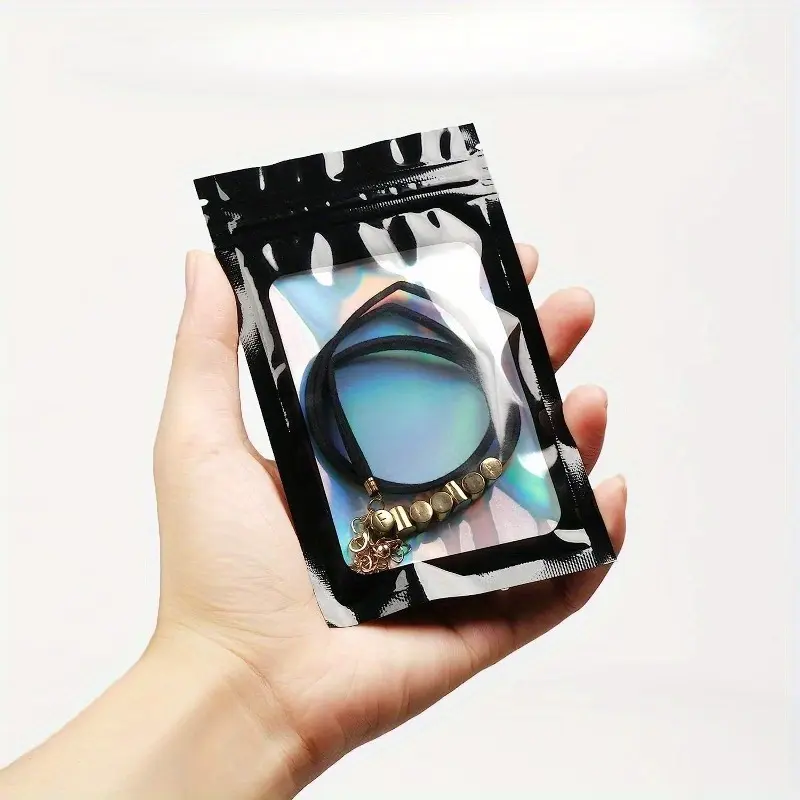 10pcs Mylar Bags, Holographic Smell Proof Packaging Bag for Small Items Storage, Resealable Zipper Sealable Pouch, Sample Jewelry Storage Packable Bag Art Supplies, Heavy Duty Pouch
