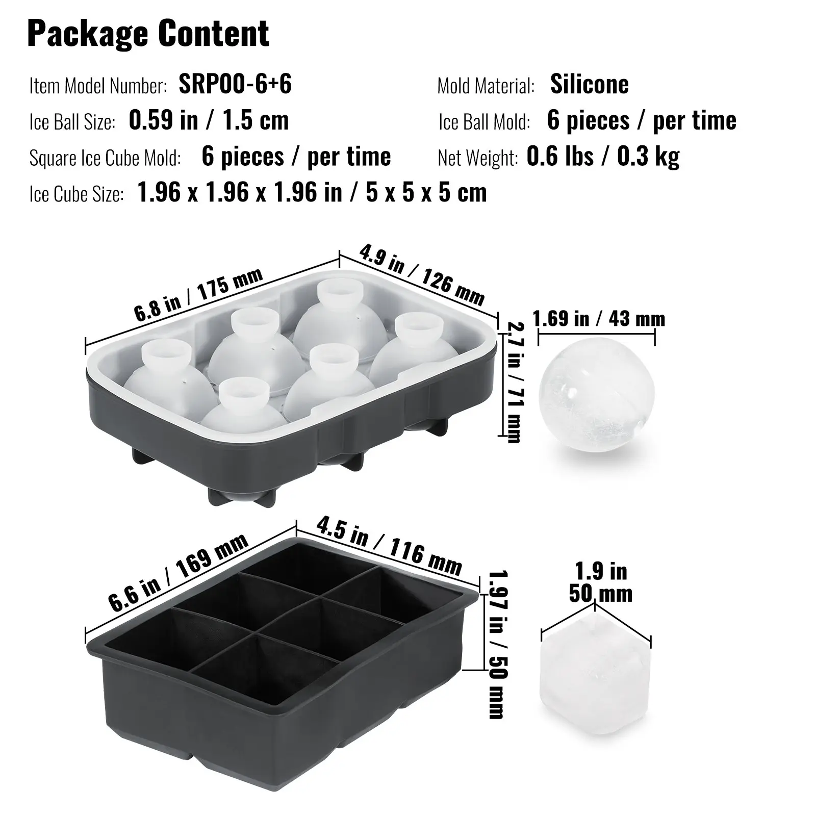 2x6pcs - Ice Ball & Cube with Lid