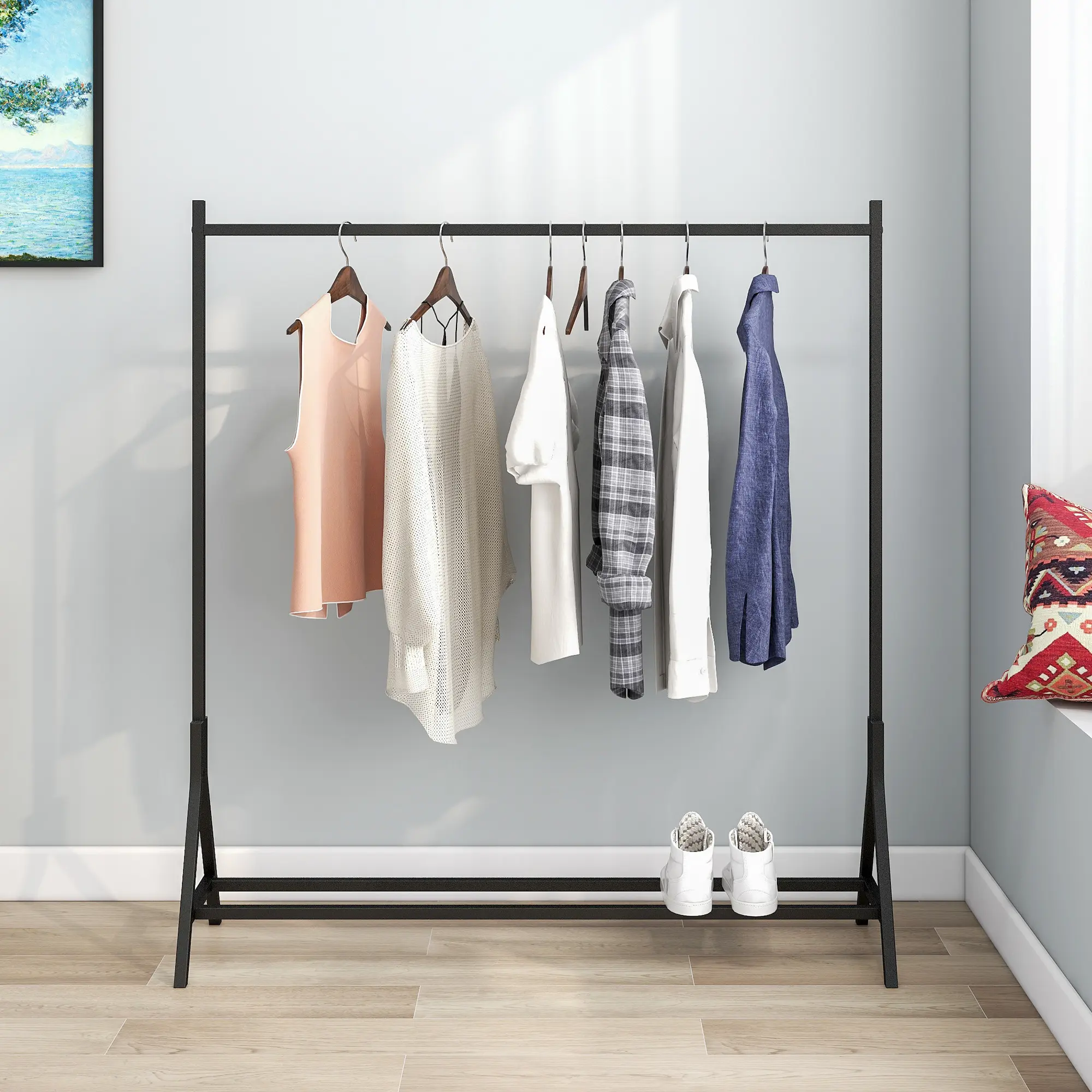 Freestanding Single-Pole Multi-Functional Garment Rack, Indoor Furniture Coat Hanger for Bedroom Use