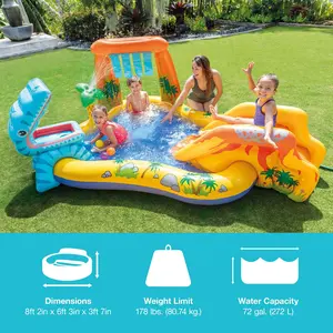 Intex 120V Electric Air Pump & Intex Inflatable Dinosaur Play Center Kids Pool