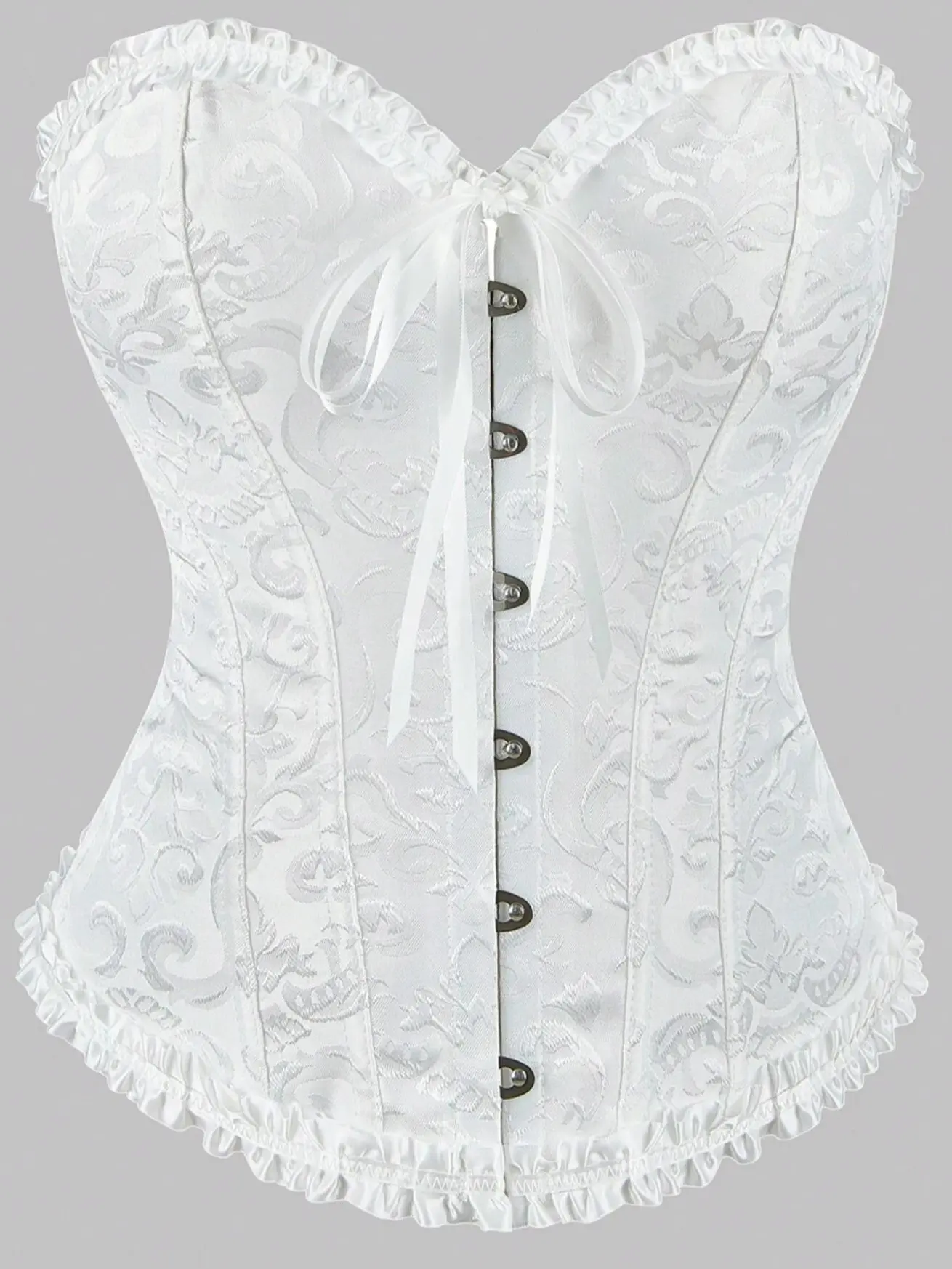 Lady's Premium Polyester-Spandex Renaissance Overbust Corset Top, Gothic Black Jacquard Bustier Shaper, Vintage Victorian Halloween Witch Cosplay Compression Costume (Womenswear)
