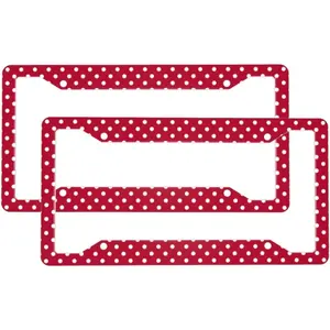 2 Pcs Car Truck Vehicle License Plate Frames for Women Men - Solid Aluminum Polka Dotted Retro License Plate Cover for Car Accessories for Women Men with Fasteners and Screws