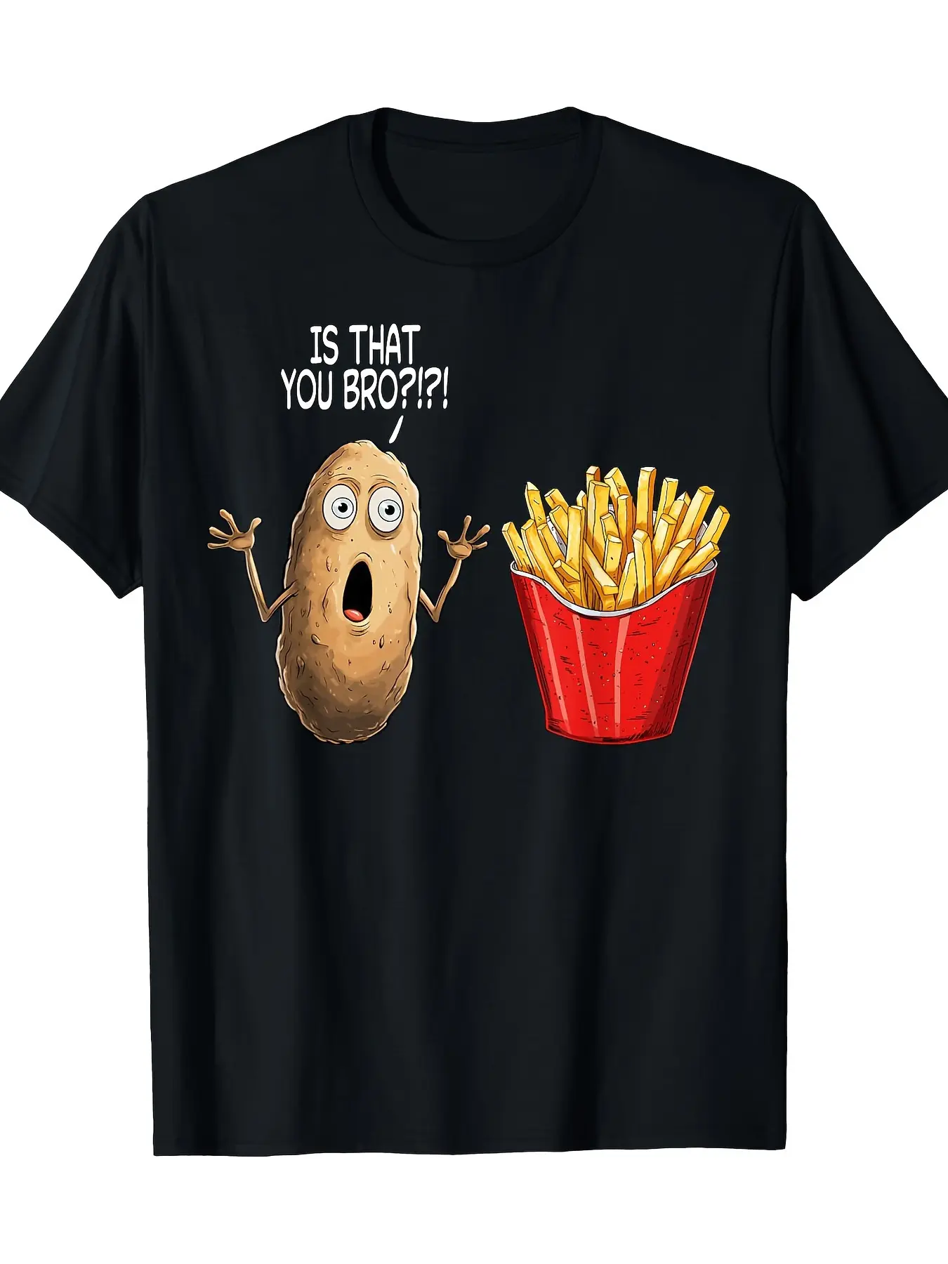 Men's Funny Potato French Fries T-Shirt - Surprise unisex soft cotton short sleeve t shirt, vintage graphic casual tee for men women teens, perfect birthday holiday gift for camping travel gym daily street  wear
