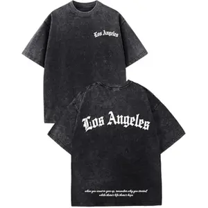 Oversized Graphic Tshirts for Men Vintage Los Angeles Print Streetwear Acid Wash Baggy Tee Casual Urban Fashion Cool Retro Comfortable Everyday Loose Tops