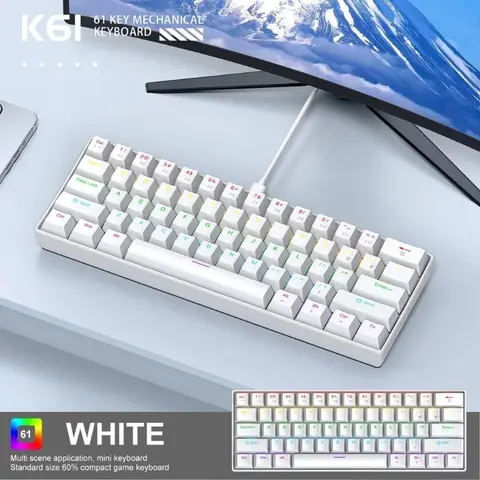Apayado Original K61 Mini Lighted Mechanical Keyboard, Wired 61 Keys, Phantom RGB Axis, Gaming Office 60%, Portable Design, PC Accessories Gaming, Light Up Keyboard