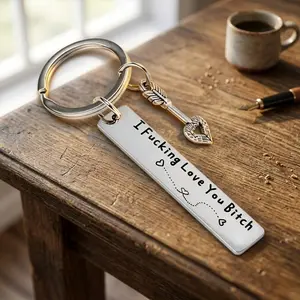 Funny Best Friend Keychain – Stainless Steel Key Keyring with Engraved Quote “I Fcking Love You Btch”, Friendship Gift for Besties & Friends