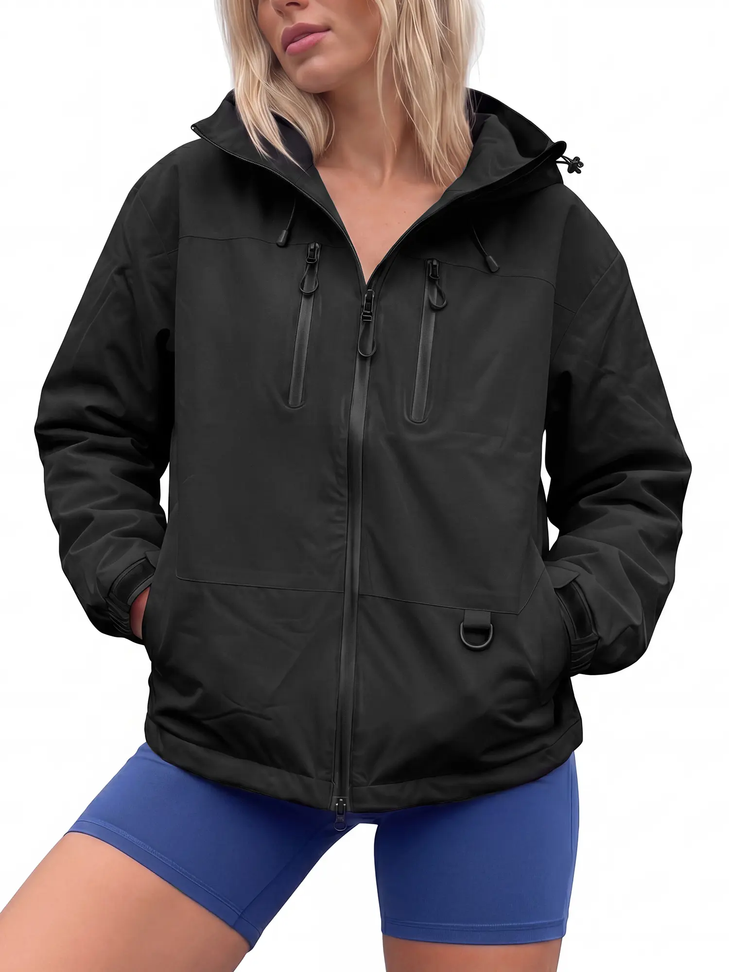 INSPIRE CHIC Women's Raincoat Front Zipper Pocket Adjustable Hood Lightweight Coat Windbreaker Waterproof Outdoor Rain Jackets