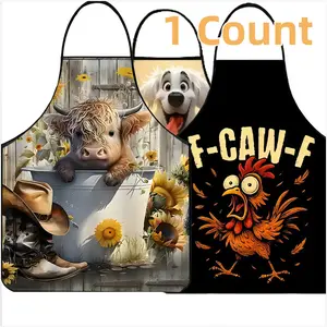 F-CAW-F Pattern Polyester Apron, Kitchen Apron, 1 Count Highland Cow Pattern Apron,Dog Pattern Apron, Chicken Apron,Funny Unisex Cooking Apron, Christmas Gift, Winter Apron for Women,Thanksgiving Gift,Nails Design Tool