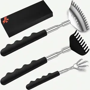 3pcs Upgraded Back Scratcher Massager, Telescoping Back Massage Stocking Stuffers for Men in a box with Eagle Claw, 9-teeth Rake Claw and 15-teeth Rake Claw, Rubber Handle, White Elephant Gifts
